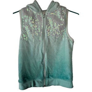 Girls Sleeveless Hoodie Vest Belle Du Jour Mint Green Ombre Sequins XL Fleece